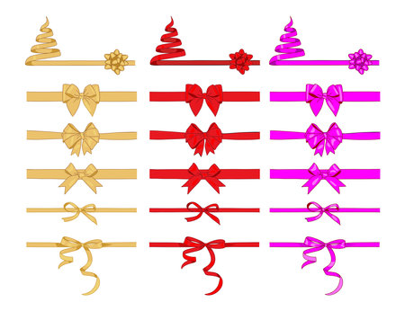 Set of red, purple, gold gift ribbon bowsのイラスト素材