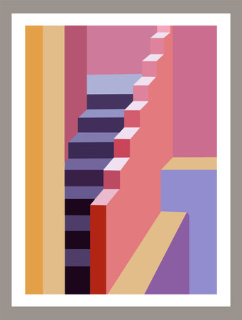 Abstract background in bright trendy colors, minimalist architect poster. Aesthetic contemporary boho style wall art, card, cover template design. Modern futuristic vector illustration.のイラスト素材
