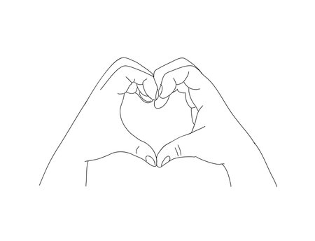 Holding Hands, Outline Drawing, Hand Holding together. Love, relationship, Valentines day concept. Monochrome hand drawn ink style sketch. Modern minimalist line art vector illustration on white.のイラスト素材