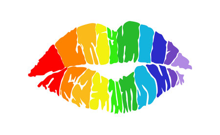 Rainbow Lipstick kiss print. LGBT community symbol. Gay pride vector illustration isolated on white background. Imprint of the lips.のイラスト素材