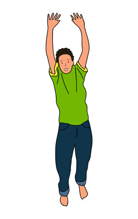 Jumping kid boy. Vector illustration on white.のイラスト素材