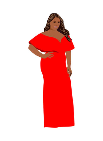 Beautiful black girl wearing evening dress vector.のイラスト素材