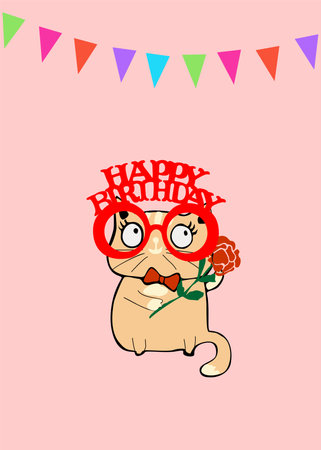 Happy birthday greeting card with cute cat vectorのイラスト素材