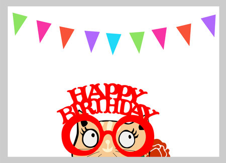Happy birthday greeting card with cute cat vectorのイラスト素材