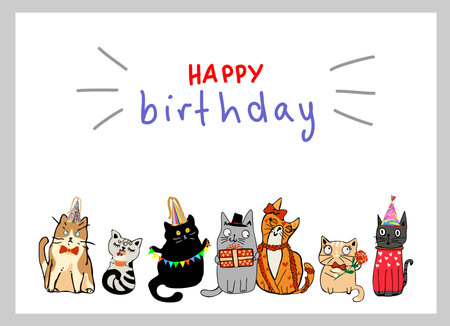 Happy birthday greeting card with cute cats vectorのイラスト素材