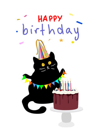 Happy birthday greeting card with cute cat vectorのイラスト素材