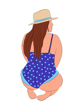 Beautiful girl in swimsuit sitting vector drawing.のイラスト素材