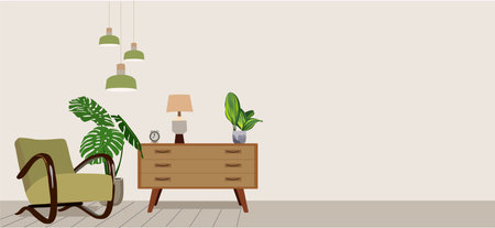 Living room interior with furniture vector drawingのイラスト素材