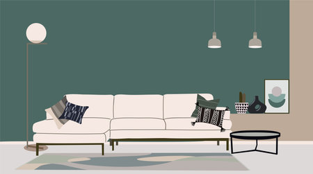 Modern living room furniture interior vector sceneのイラスト素材