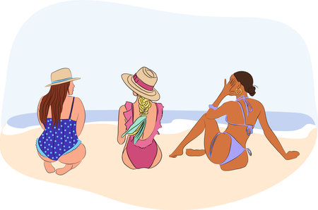Beautiful girls in bikini on the sea beach.のイラスト素材