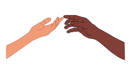 Interracial two Hands reaching out to each other.のイラスト素材
