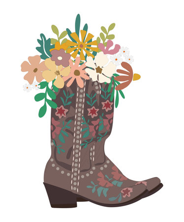 Flowers in Cowboy boots vector isolated on white.のイラスト素材