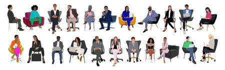 Business people sitting vector isolated on white.のイラスト素材