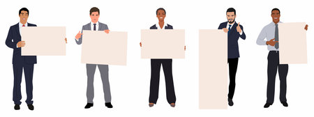 Business People holding blank banners vector set.のイラスト素材