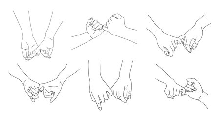 Pinky Promise Hands vector Outline Drawing set.のイラスト素材