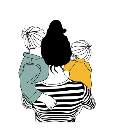 Young mother holding two children vector isolated.のイラスト素材
