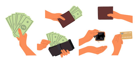 Hands holding money set vector isolated on white.のイラスト素材