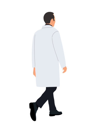 Male doctor character walking back view vector.のイラスト素材