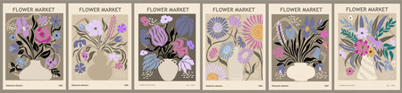 Abstract Flower Market poster vector wall art setのイラスト素材