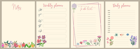 Set of weekly, daily planner pages, notes vector.のイラスト素材