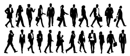 Silhouette business people walking vector on whiteのイラスト素材
