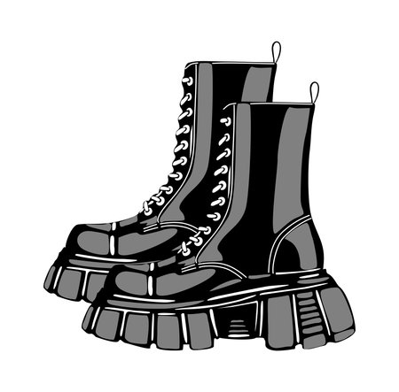 Pair of modern army leather boots vector isolated.のイラスト素材