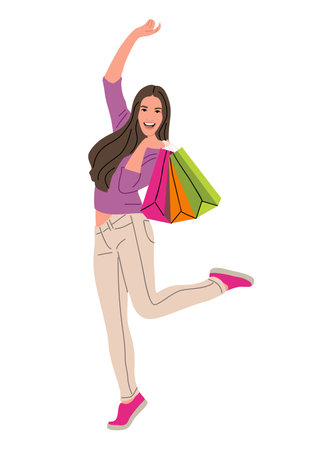 Pretty girl with shopping bags vector isolated.のイラスト素材