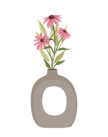 Gorgeous blooming flowers in vase isolated on white background. Wildflowers bouquet, decorative floral design element for cards, wall arts. Cartoon colorful vector illustration. Digital stickerのイラスト素材