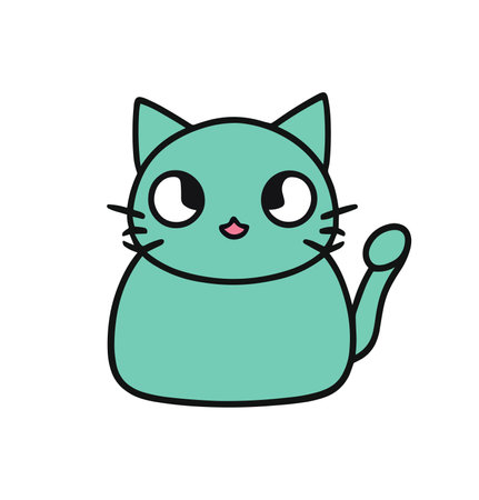 Cute cat in cartoon doodle style vector icon. Simple outline cat colorful illustration. Funny cat or kitten character. Pet animal isolated on white backgroundのイラスト素材