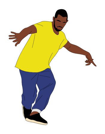 Teenager dancer hip hop, breakdance outline vector drawing isolated on white background. Young cool girl dancing street dance in bright clothes. Korean japanese asian cartoon styleのイラスト素材