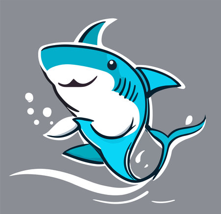 Cute baby shark cartoon character vector illustration isolated on gray background. Small monster doodle colorful drawing, avatar, mascot, t-shirt, apparel, cards children designのイラスト素材