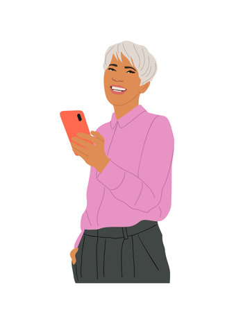 Senior business woman holding mobile phone vector.のイラスト素材