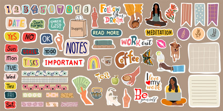 Set of weekly, daily planner stickers vector.のイラスト素材