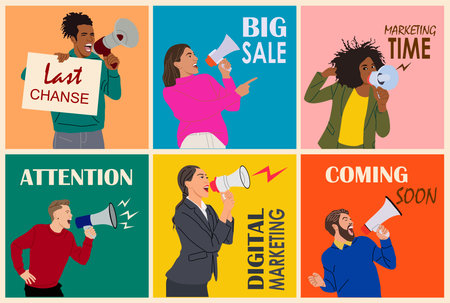 Set of social media post template megaphone vectorのイラスト素材