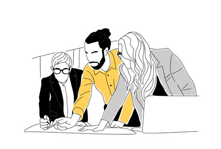 Team work business concept vector line drawing.のイラスト素材