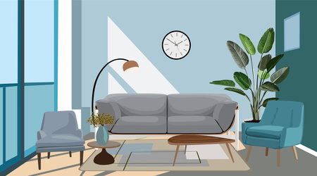 Modern Living room interior design vector scene.のイラスト素材