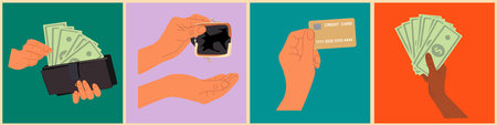 Hands holding Money, credit card, wallet vector.のイラスト素材