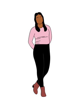 Young business woman wearing smart casual outfit. Pretty female character in black pants and pink top. Attractive girl cartoon outline Vector illustration isolated on white backgroundのイラスト素材