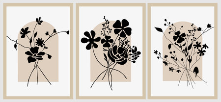 Set of Boho aesthetic botanical wall arts vector.のイラスト素材