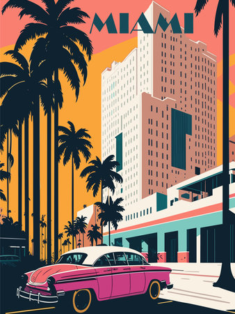 Miami, USA Travel Poster in retro style vector.のイラスト素材