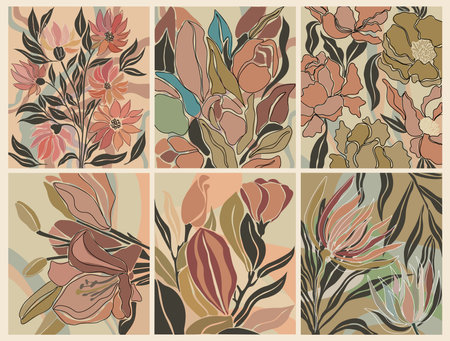 Set of abstract floral art backgrounds vector.のイラスト素材