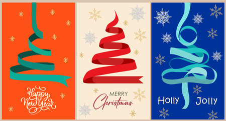 Set of Merry Christmas and Happy New Year cards.のイラスト素材