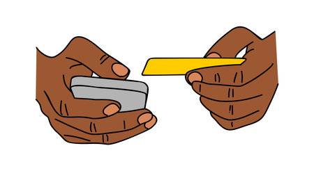 Hands making payment with card and mobile phone.のイラスト素材