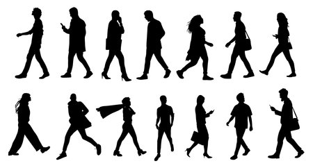 Silhouettes of business people walking vector art.のイラスト素材