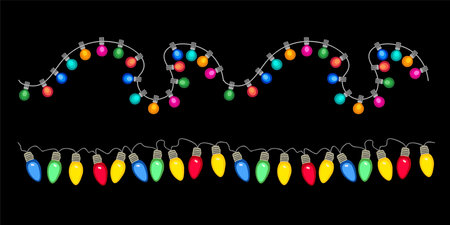 Set of Christmas lights border vector isolated.のイラスト素材