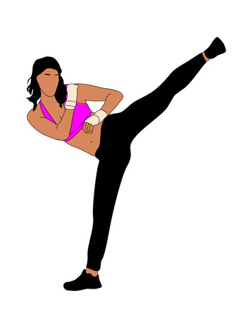 Martial art training girl character vector drawingのイラスト素材
