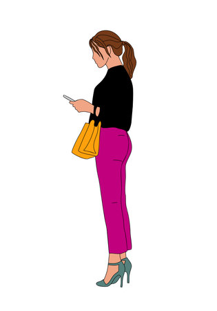 Business woman standing with phone vector isolatedのイラスト素材
