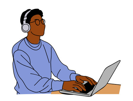 Technical Support Operator With Headset and Laptopのイラスト素材