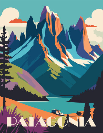 Patagonia, Argentina Travel Poster in retro style.のイラスト素材