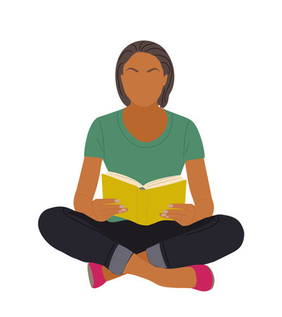 Young woman sitting on the floor, reading book.のイラスト素材